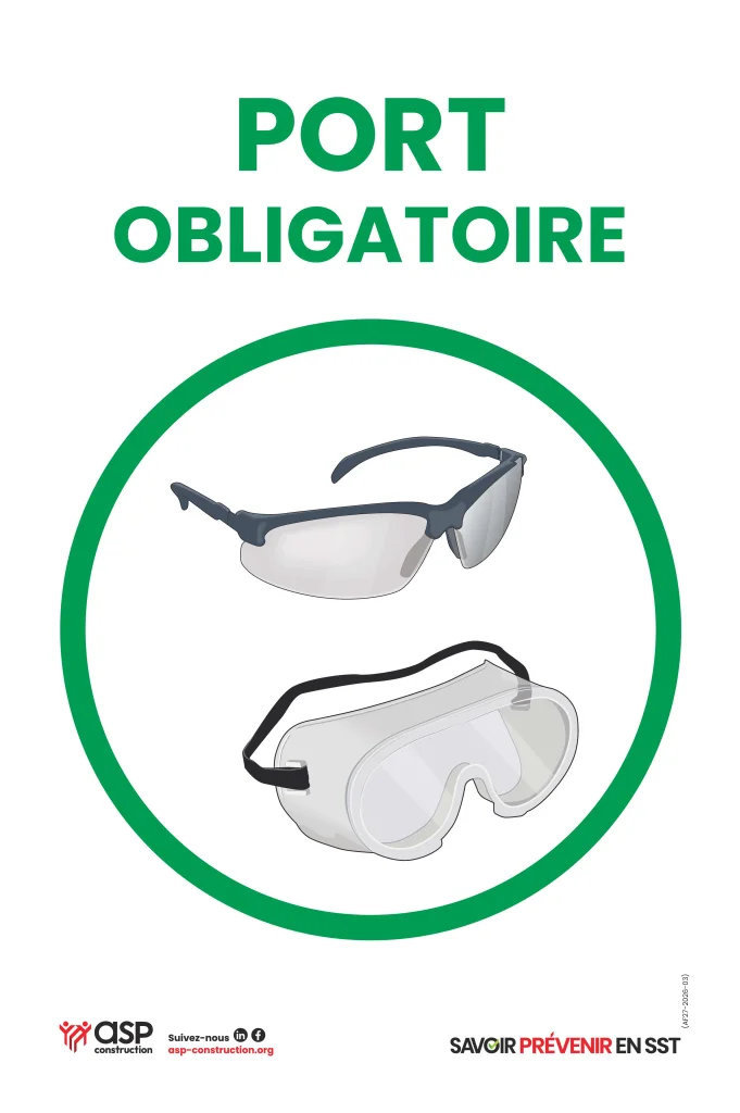 Port obligatoire des lunettes de sécurité, 28 cm x 43 cm