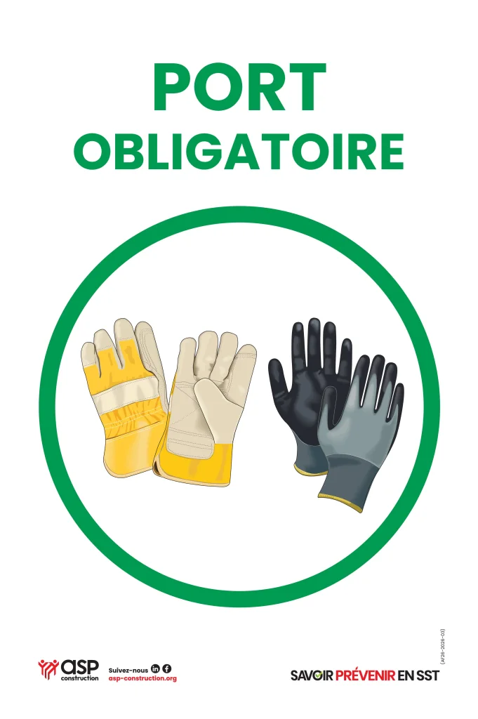 Port obligatoire des gants, 28 cm x 43 cm