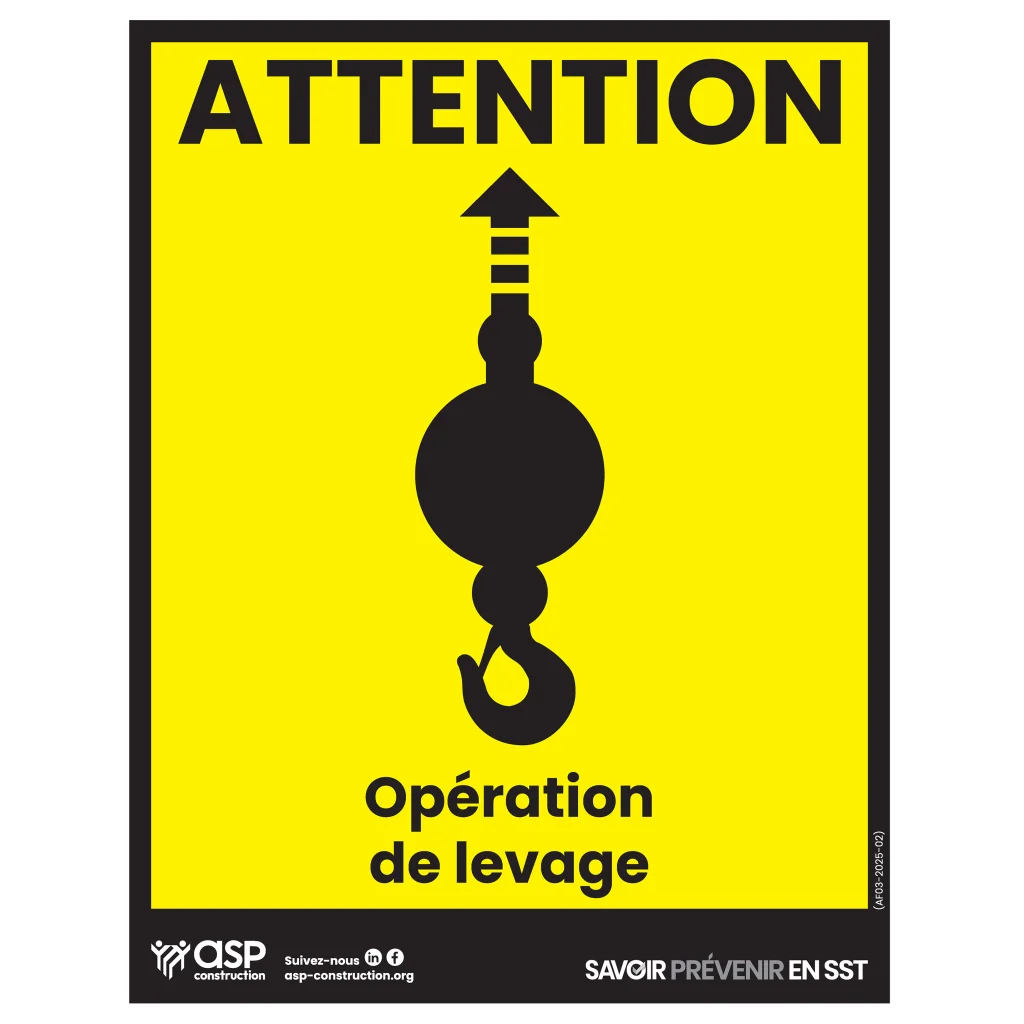 Attention – Opérations de levage, 22 cm x 28 cm