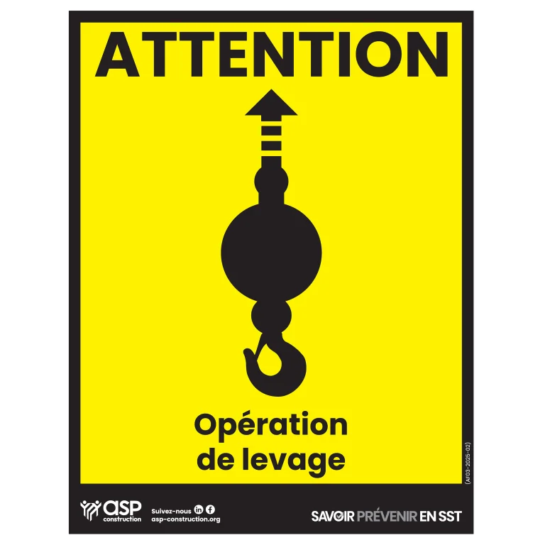 Attention – Opérations de levage, 22 cm x 28 cm