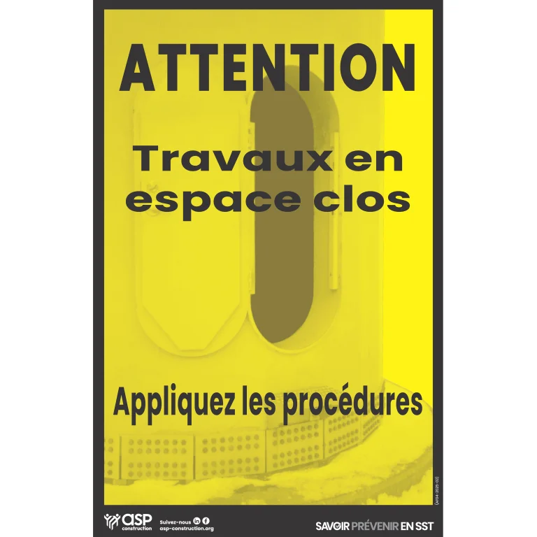 Attention – Travaux en espace clos, 28 cm x 43 cm