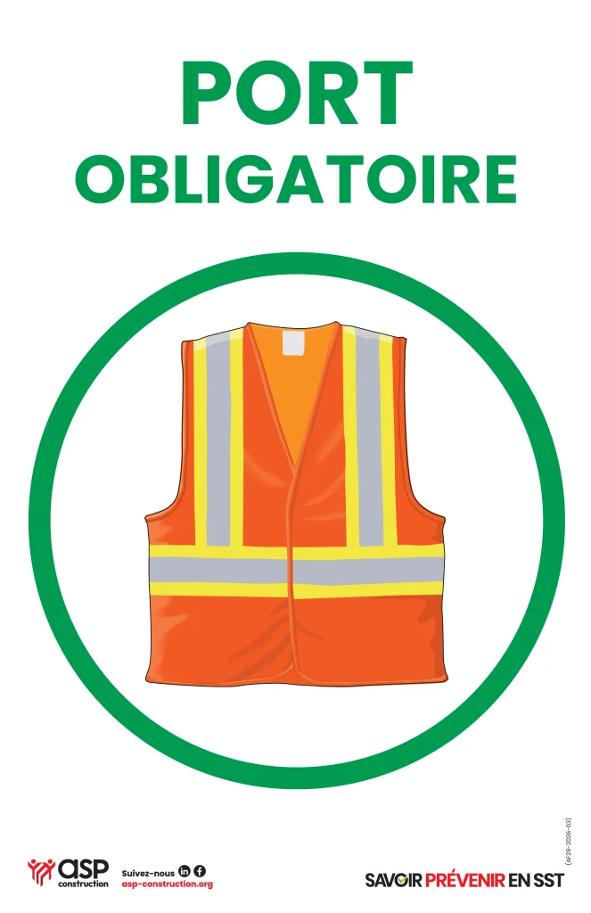 Port obligatoire du gilet de sécurité, 28 cm x 43 cm