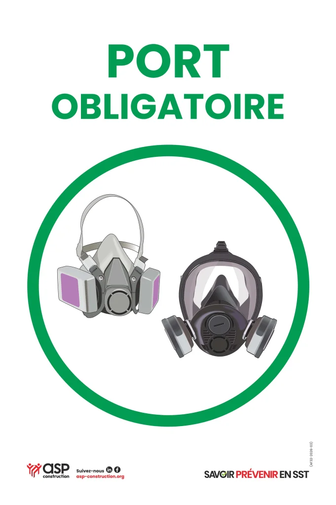 Port obligatoire d'un appareil de protection respiratoire, 28 cm x 43 cm