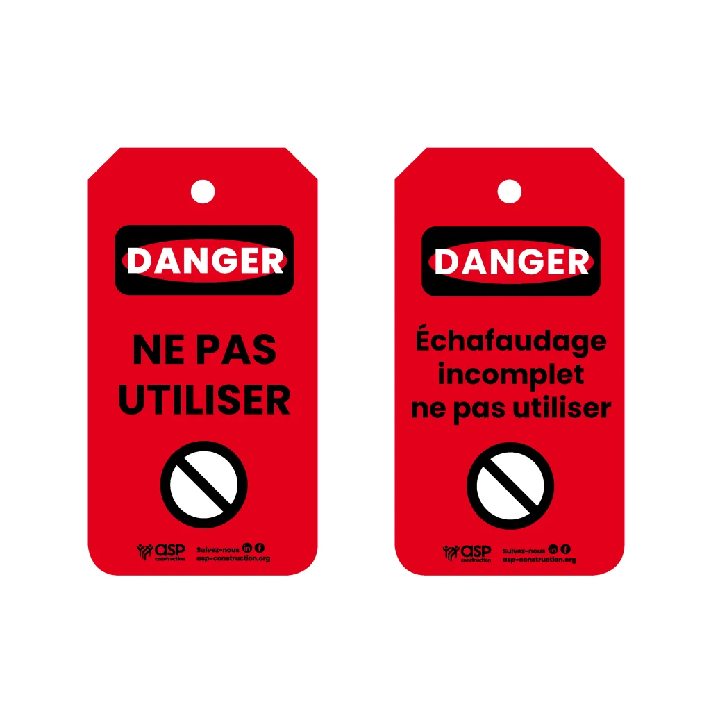 Étiquette d’inspection d’un échafaudage [i]Rouge – Dangereux[/i]