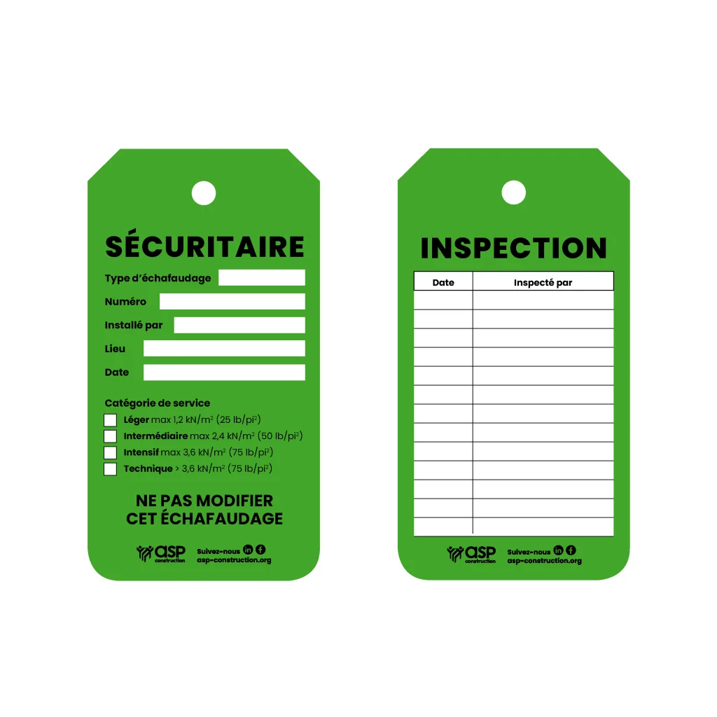 Étiquette d’inspection d’un échafaudage  [i]Verte – Sécuritaire[/i]