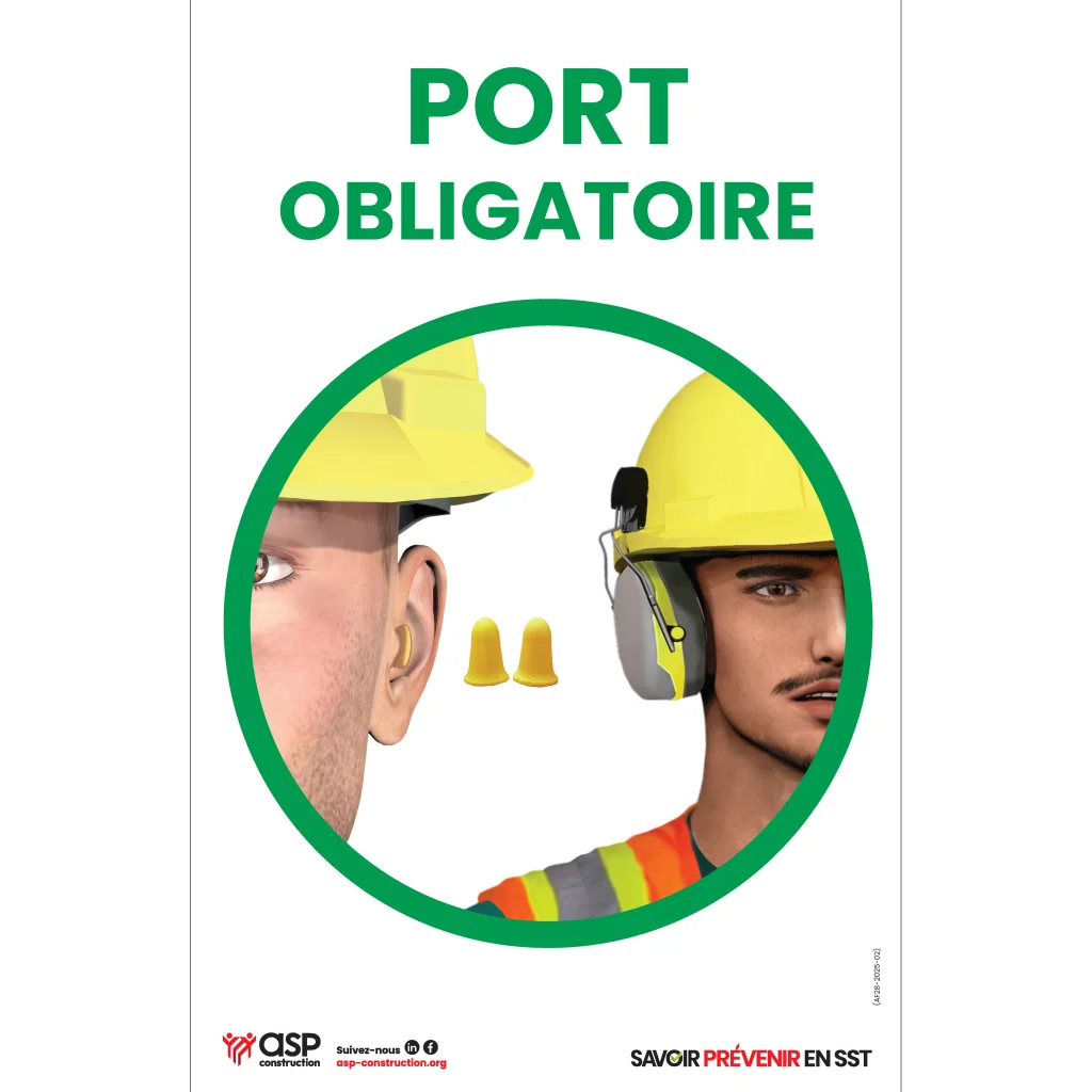 Port obligatoire de la protection auditive, 28 cm x 43 cm
