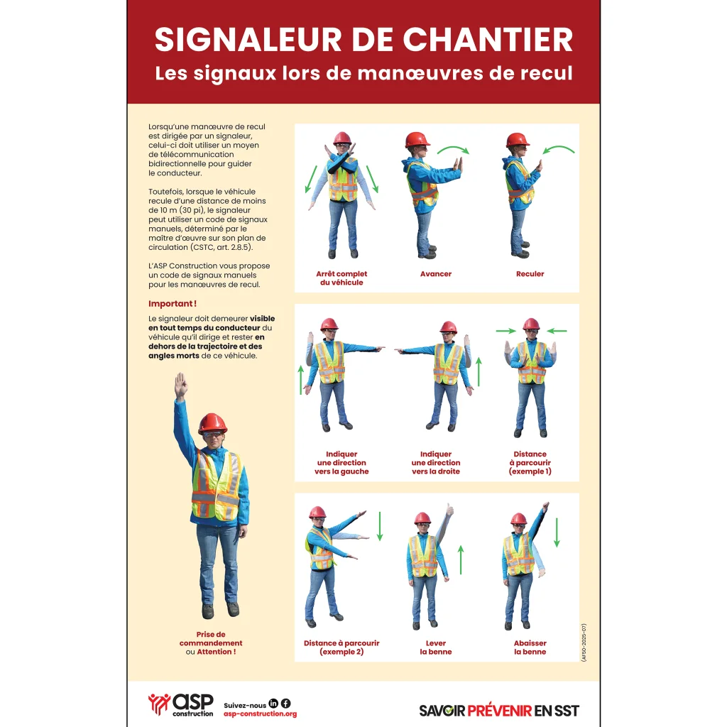 Signaleur de chantier - Les signaux lors de manœuvres de recul
