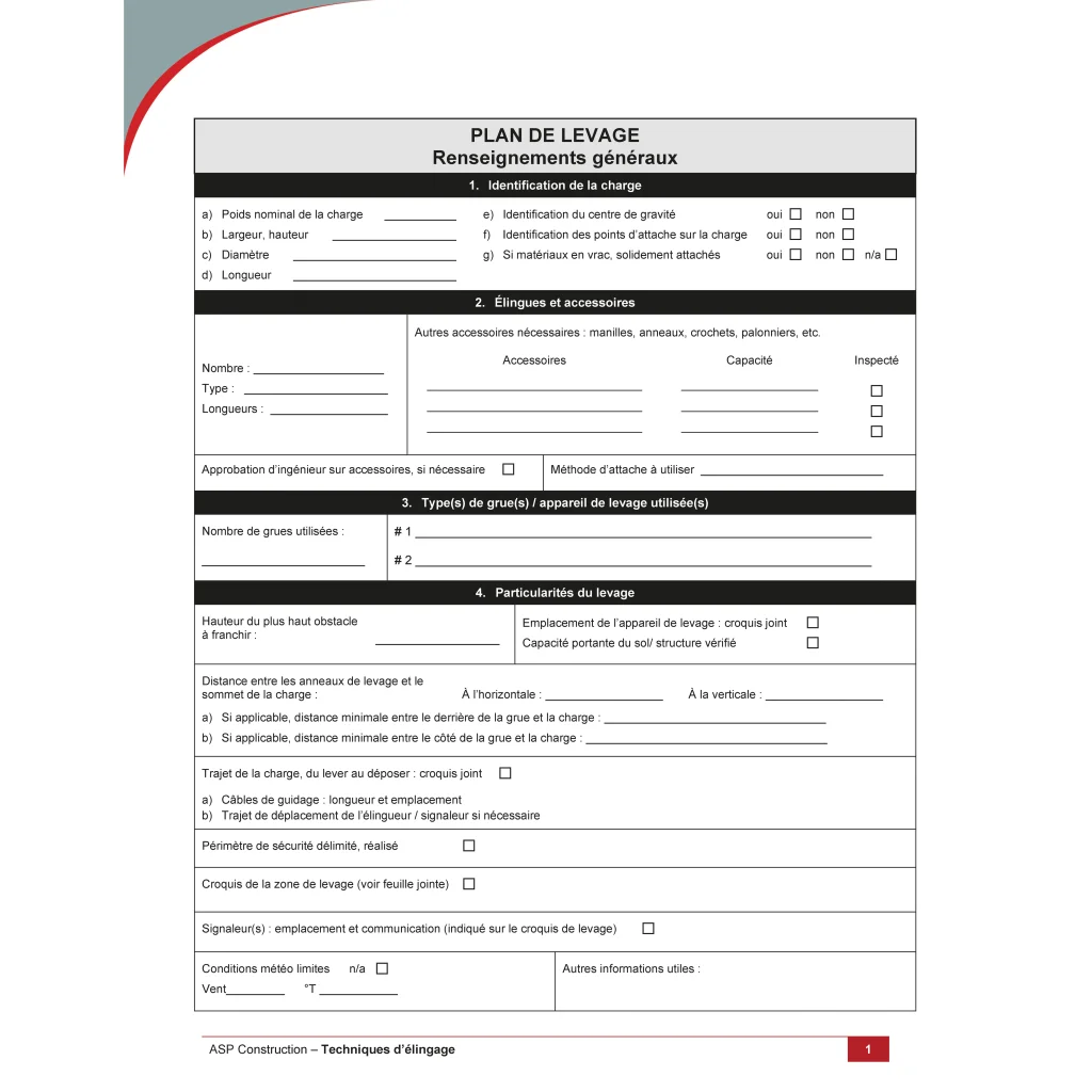 Technique d'élingage / Plan de levage